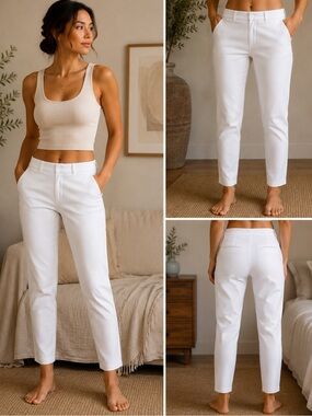 Liz Claiborne Audra Classic White Pants Size 10 Stretch Cotton Straight Leg